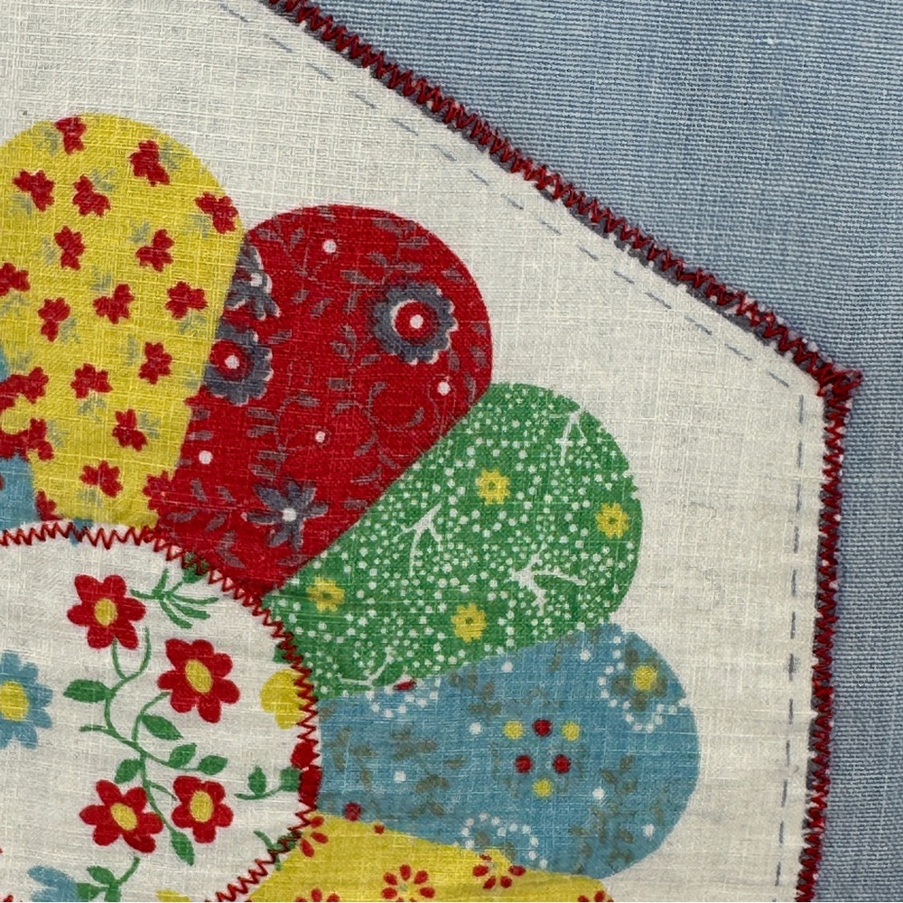 Vintage Blue Shirt with Colorful Patch Pockets Red Rick Rack Quilt‎ - Picture 8 of 9